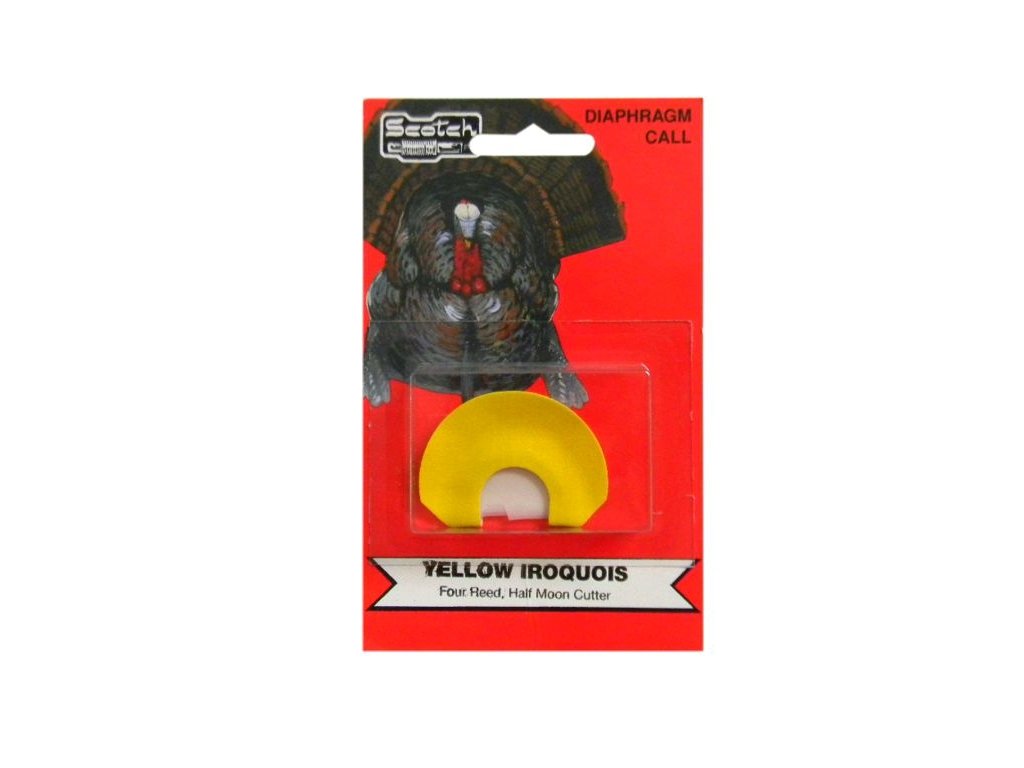 Pete Rickard Iriquois yellow four-reed half-moon turkey mouth call for realistic field calls.