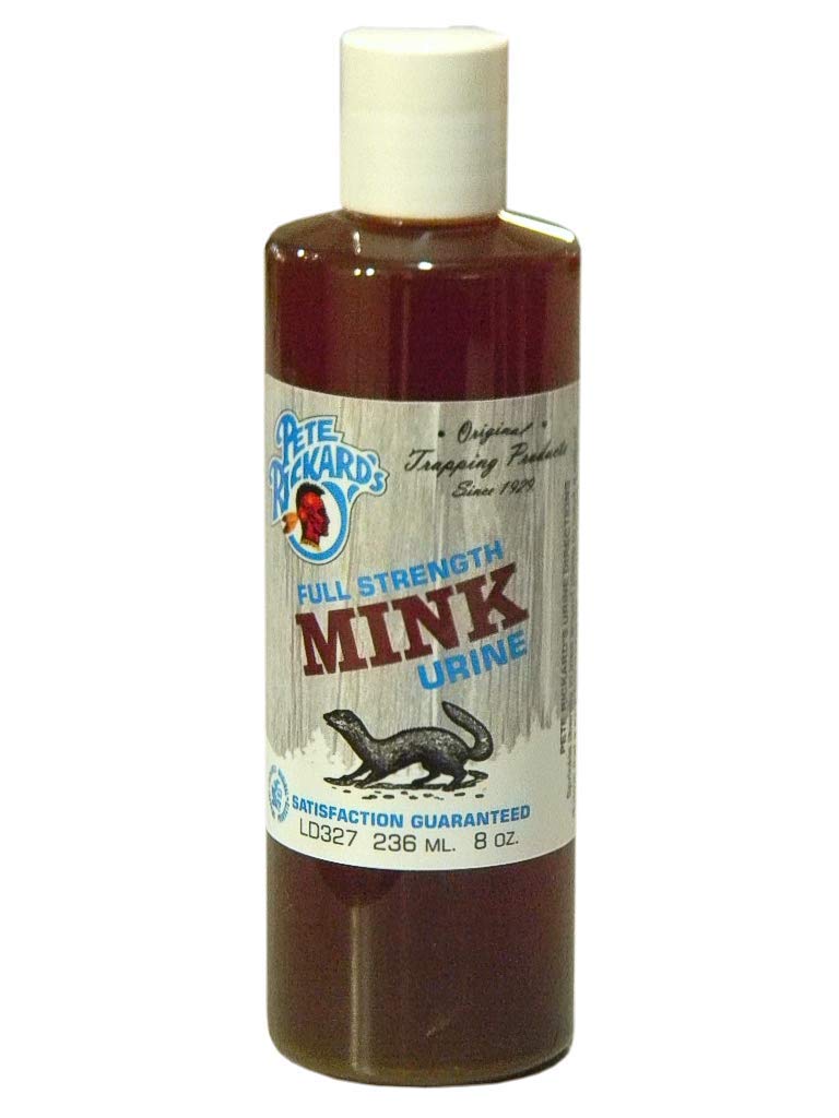 Pete Rickard Mink Urine Hunting Scent bottle for hunting and pest deterrence.