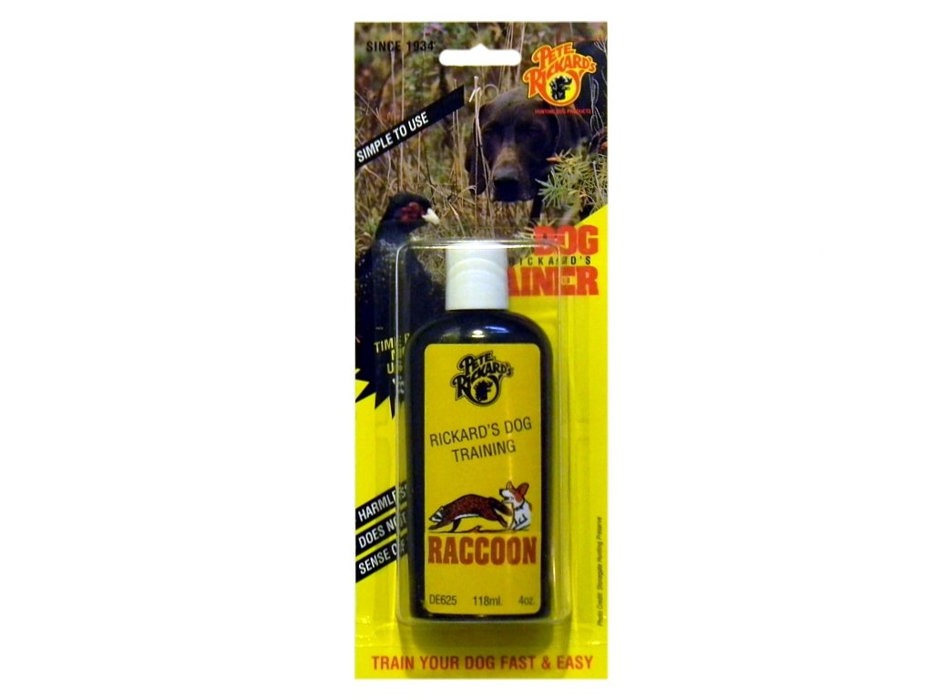 Pete Rickard Raccoon Dog Training Scent bottle supports hunting training and scent-based conditioning.