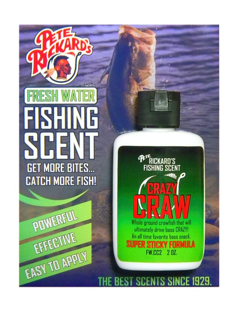 Pete Rickard's Freshwater Crazy Craw Scent 2oz bottle close-up