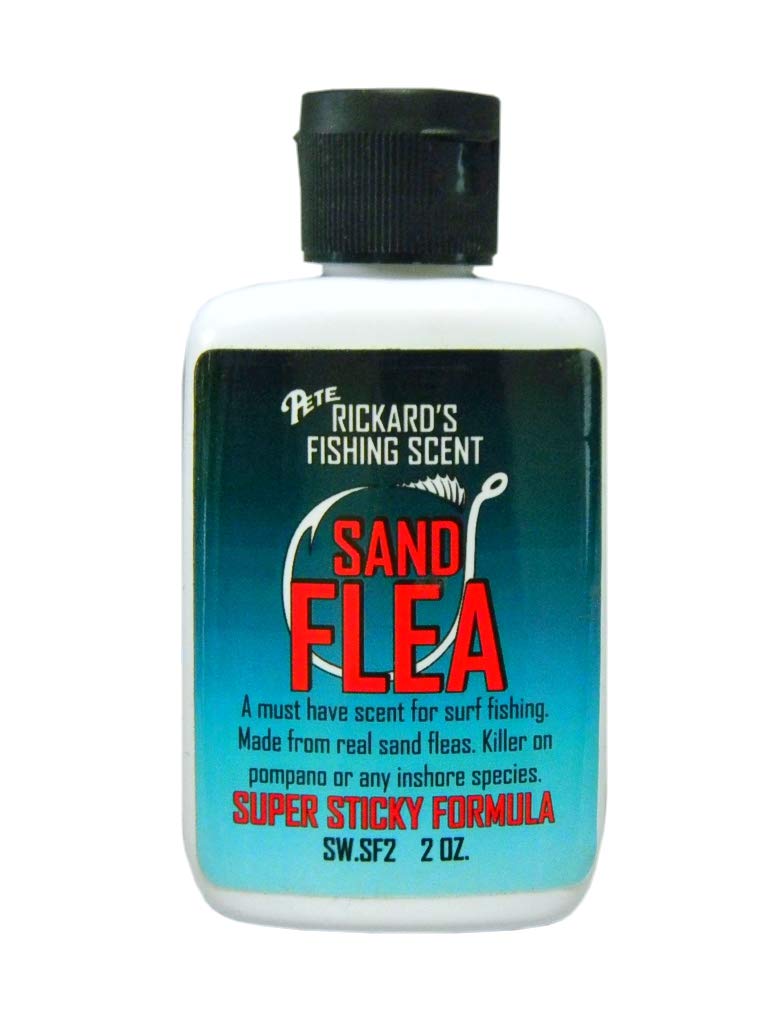 Open squeeze bottle of Sand Flea Scent for surf fishing