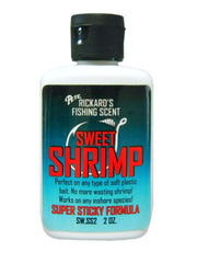 Close-up of the Sweet Shrimp scent bottle and label for inshore fishing