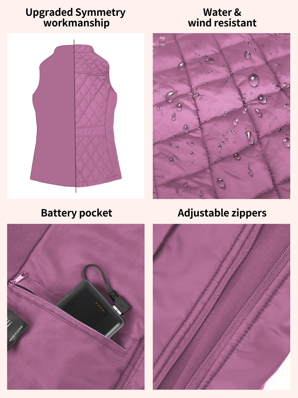 PETREL women's heated vest diamond-pattern adds stylish detail and wind protection.