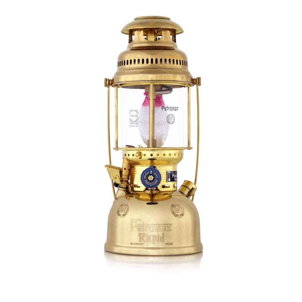 Petromax polished brass housing of the manometer reflects durable, long-lasting design