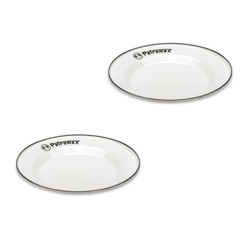 Petromax 7-inch enamel plate in white, lightweight for camping meals