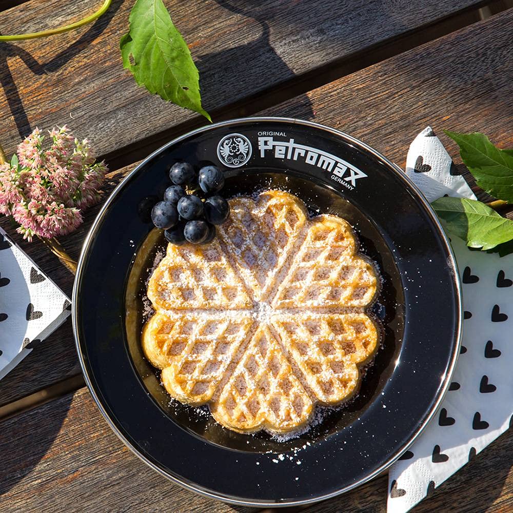 Petromax enamelware plate with stainless steel rim for extra durability