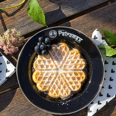 Petromax enamelware plate with stainless steel rim for extra durability