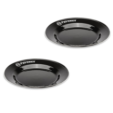 Petromax enamelware 10.2-inch dinner plate showing smooth enamel surface for outdoor dining