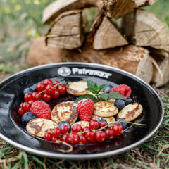 Petromax lightweight enamel plate ideal for camping, picnics, and travel
