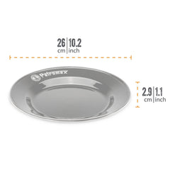 Petromax plate with stainless steel rim, highlighting durable, impact-resistant design