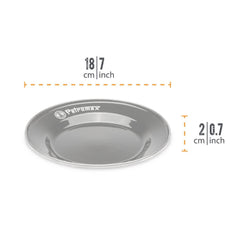 Petromax enamelware plate in use for hot meals straight from the grill.