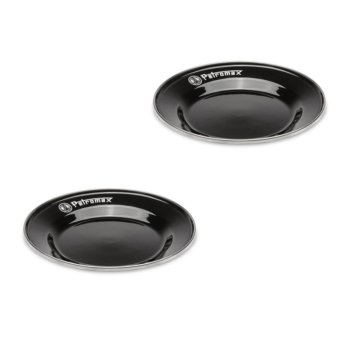 Petromax enamelware plate with smooth enamel surface for easy cleaning during camping.