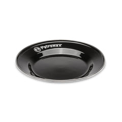 Petromax enamelware plate showing a robust stainless steel rim for durability on adventures.