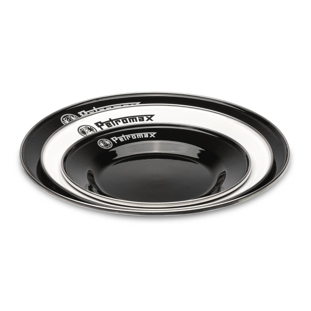 Petromax enamelware plate set shown as a two-pack convenient for sharing outdoors.
