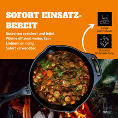 Petromax even heat distribution helps brown and simmer meat and vegetables evenly.