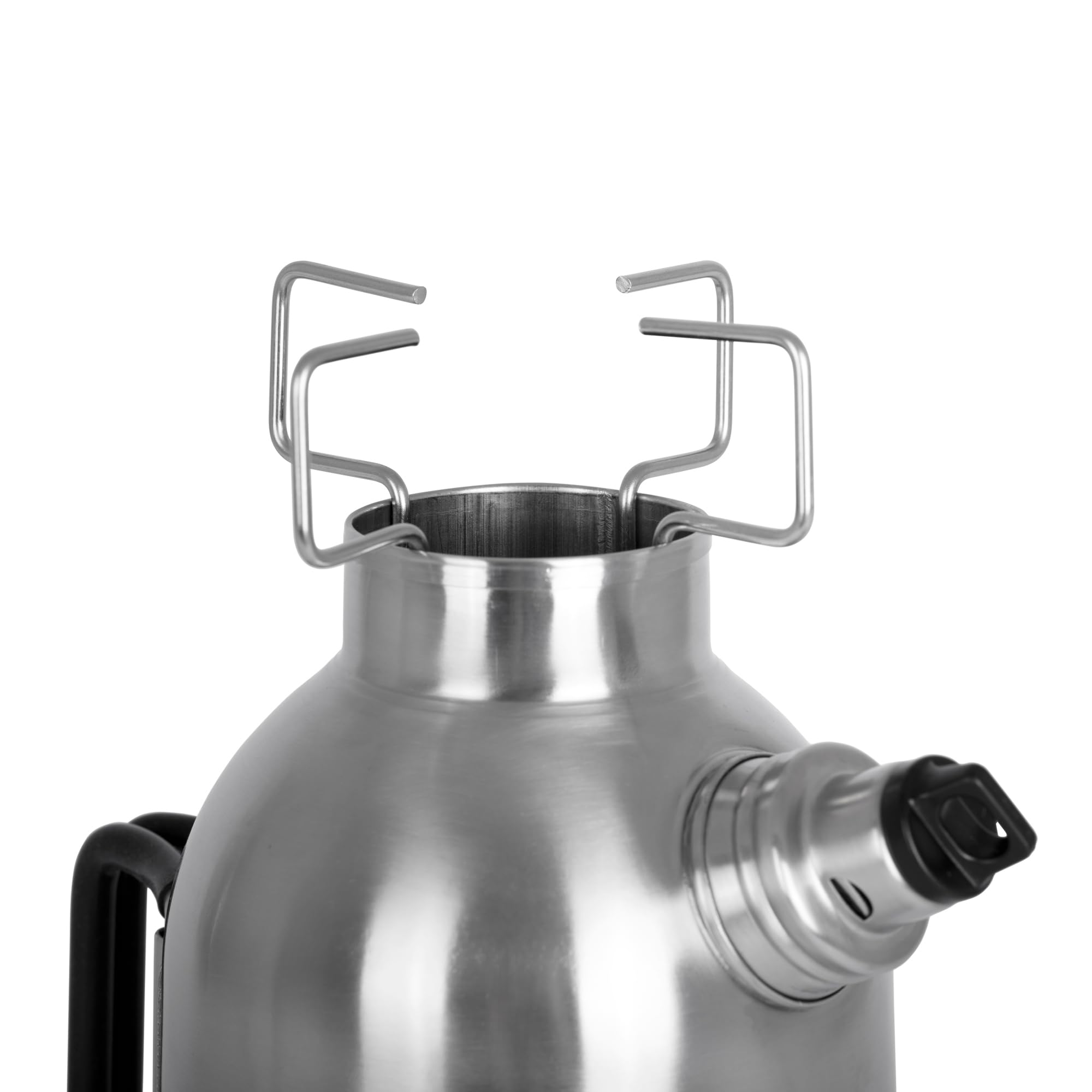 Close-up of Petromax Fire Kettle in durable stainless steel.