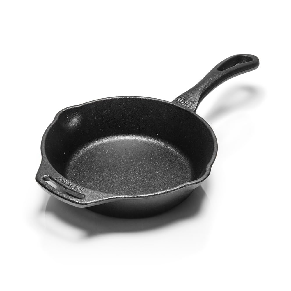 Petromax 8-inch fire skillet, handle-side view, easy grip for safe handling.