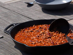 Petromax 8-inch skillet, seasoning close-up shows natural patina forming.
