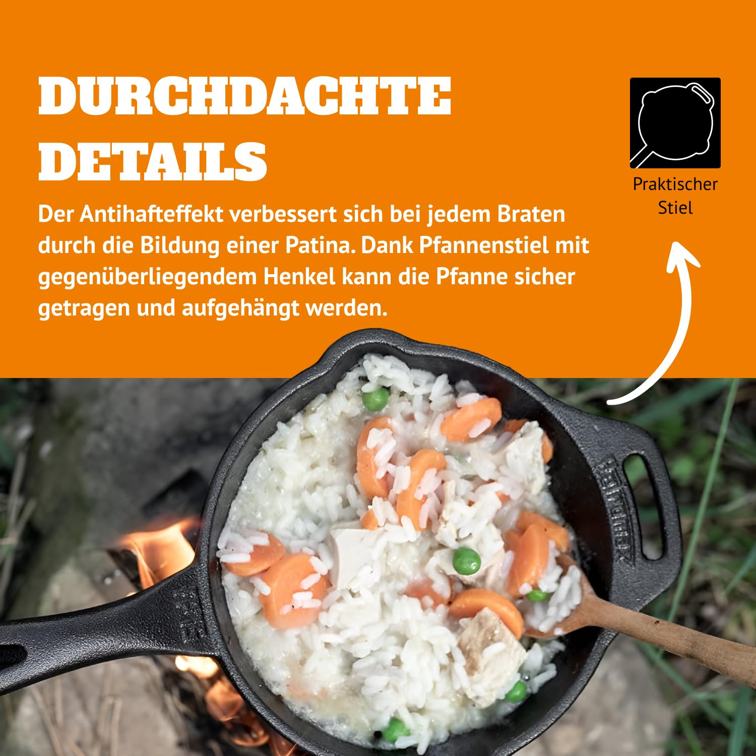 Petromax durable cast-iron skillet highlighting sturdy construction.