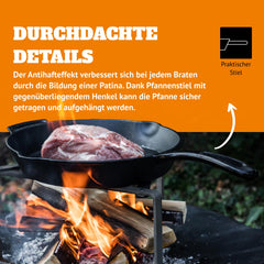 Petromax pre-seasoned finish reduces prep and enhances natural nonstick