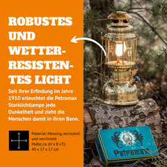 Petromax HK500 borosilicate glass close-up highlighting weatherproof durability.