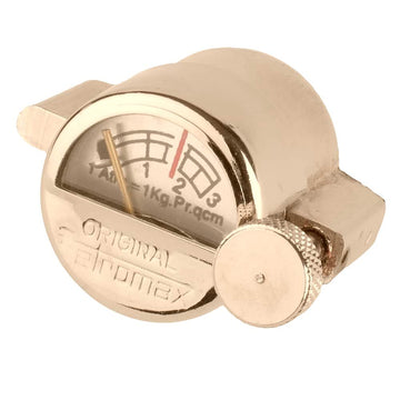 Petromax brass manometer gauge closeup for accurate pressure monitoring on HK lamps