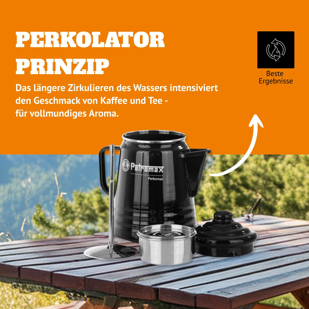 Petromax percolator lid and filter assembly for flavorful extraction.