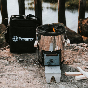 Petromax Rocket Stove Bag dimensions 13.6 x 12.6 x 11 inches for reference.