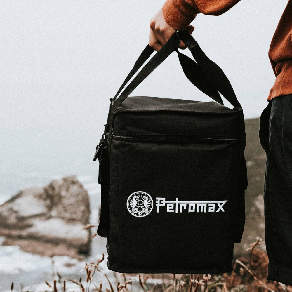 Bottom of Petromax Rocket Stove Bag highlighting reinforced bottom for stability on uneven terrain.