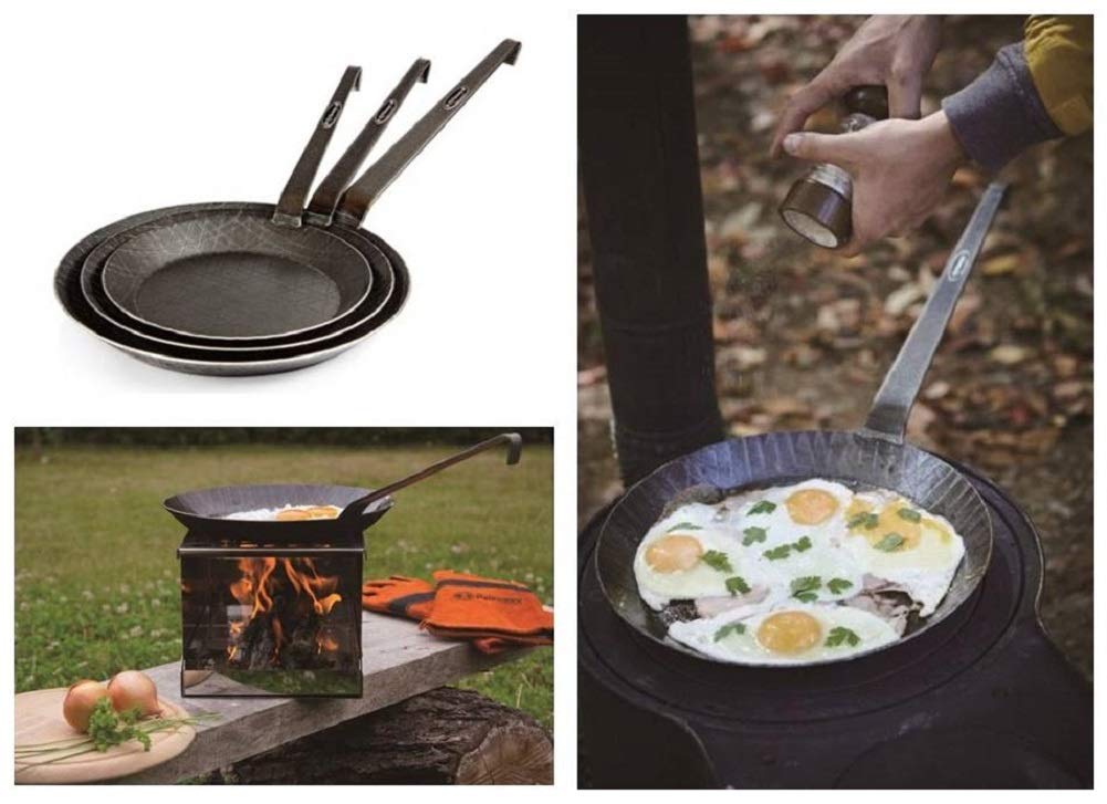 Petromax SP28 12546 Chemy Crampen Pry Pan cooking over wood fire shows outdoor versatility