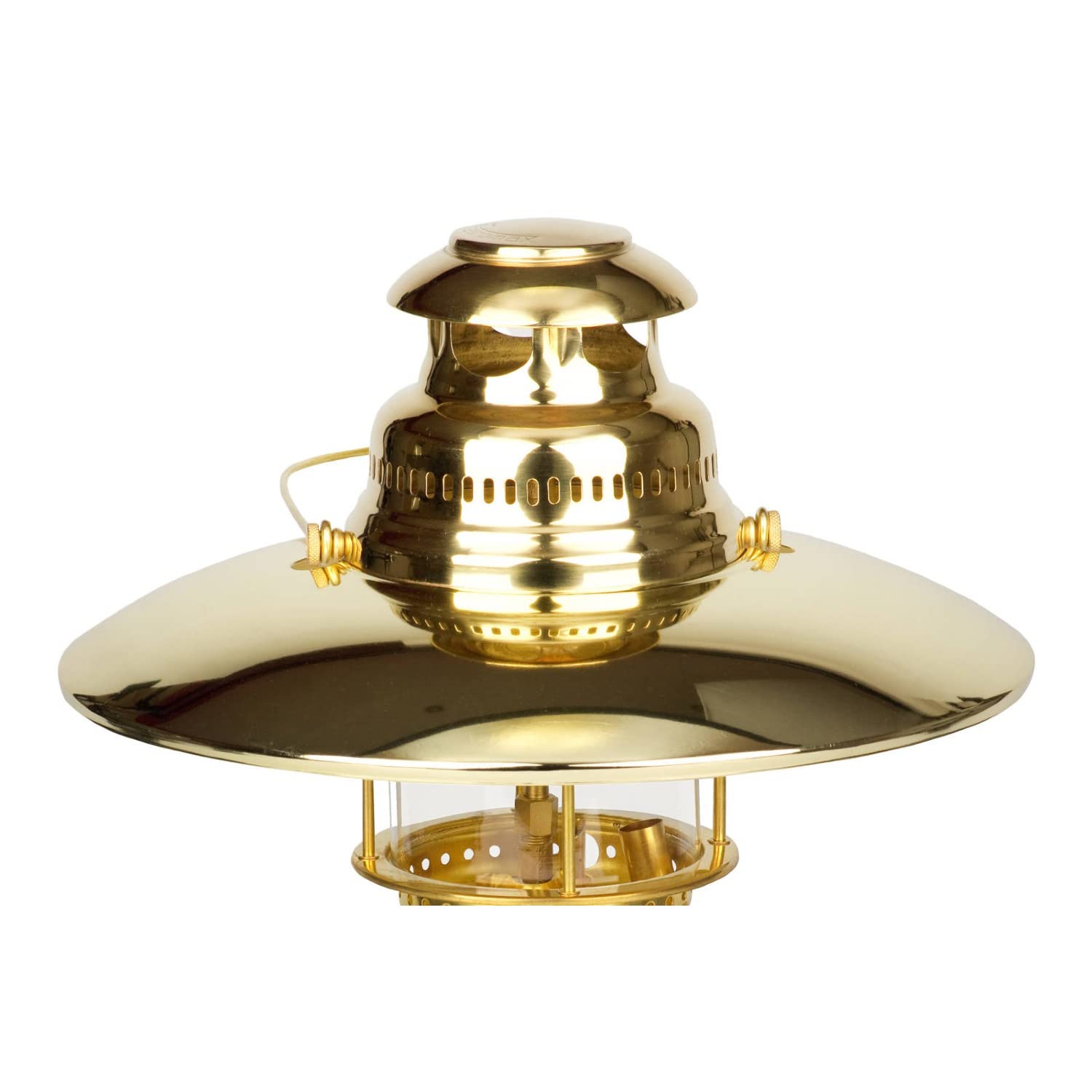 Petromax top reflector directs downward light for wider area coverage.