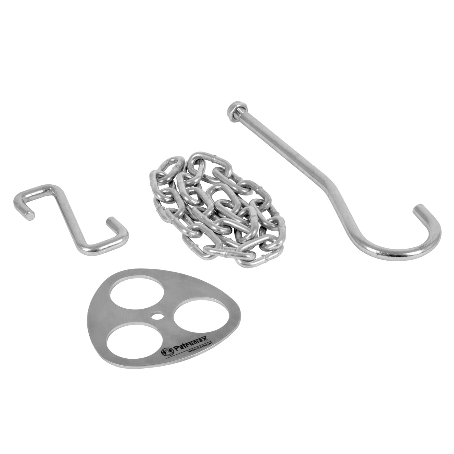 Petromax tripod hooks and chain let you hang a Dutch oven over the fire precisely.