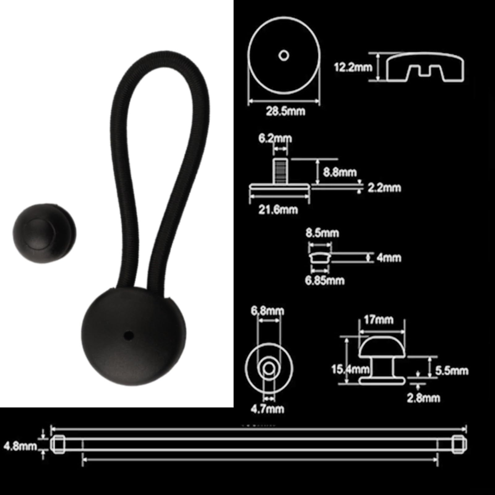 PETSTIBLE bungee clip shows elastic design for constant tension and hold.