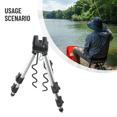 PETSTIBLE Fishing Rod Tripod holds 7 rods for easy access.