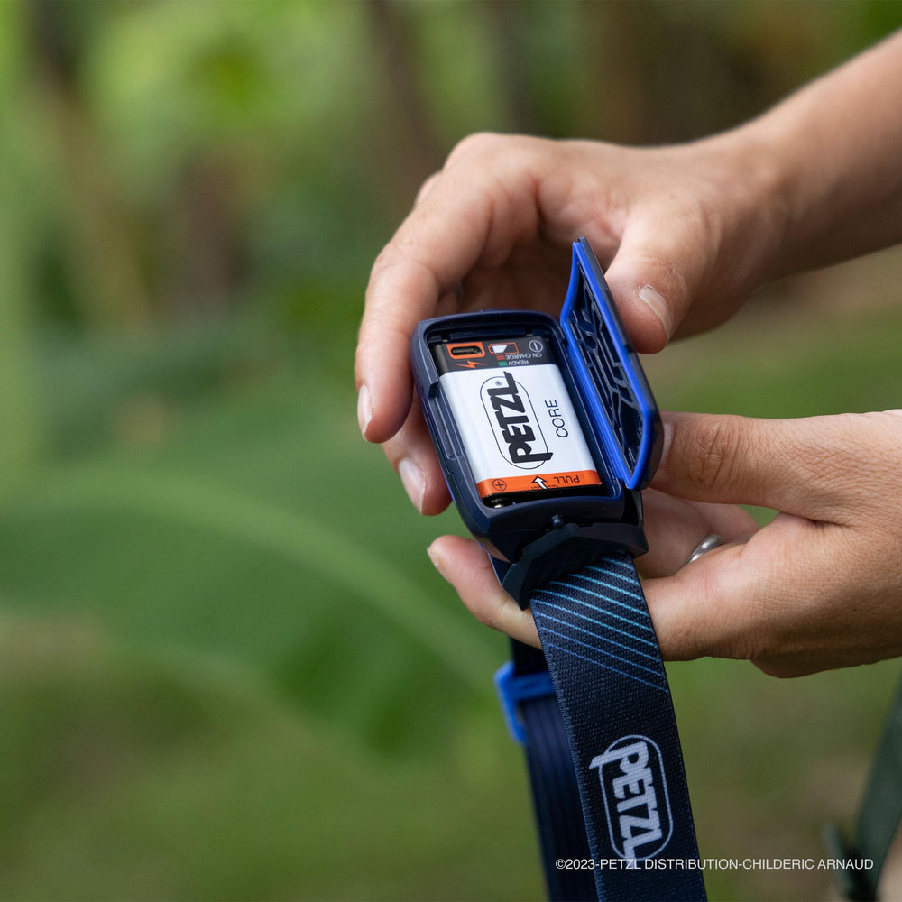 Petzl Accu Core in-use charging via USB provides convenient on-the-go power.