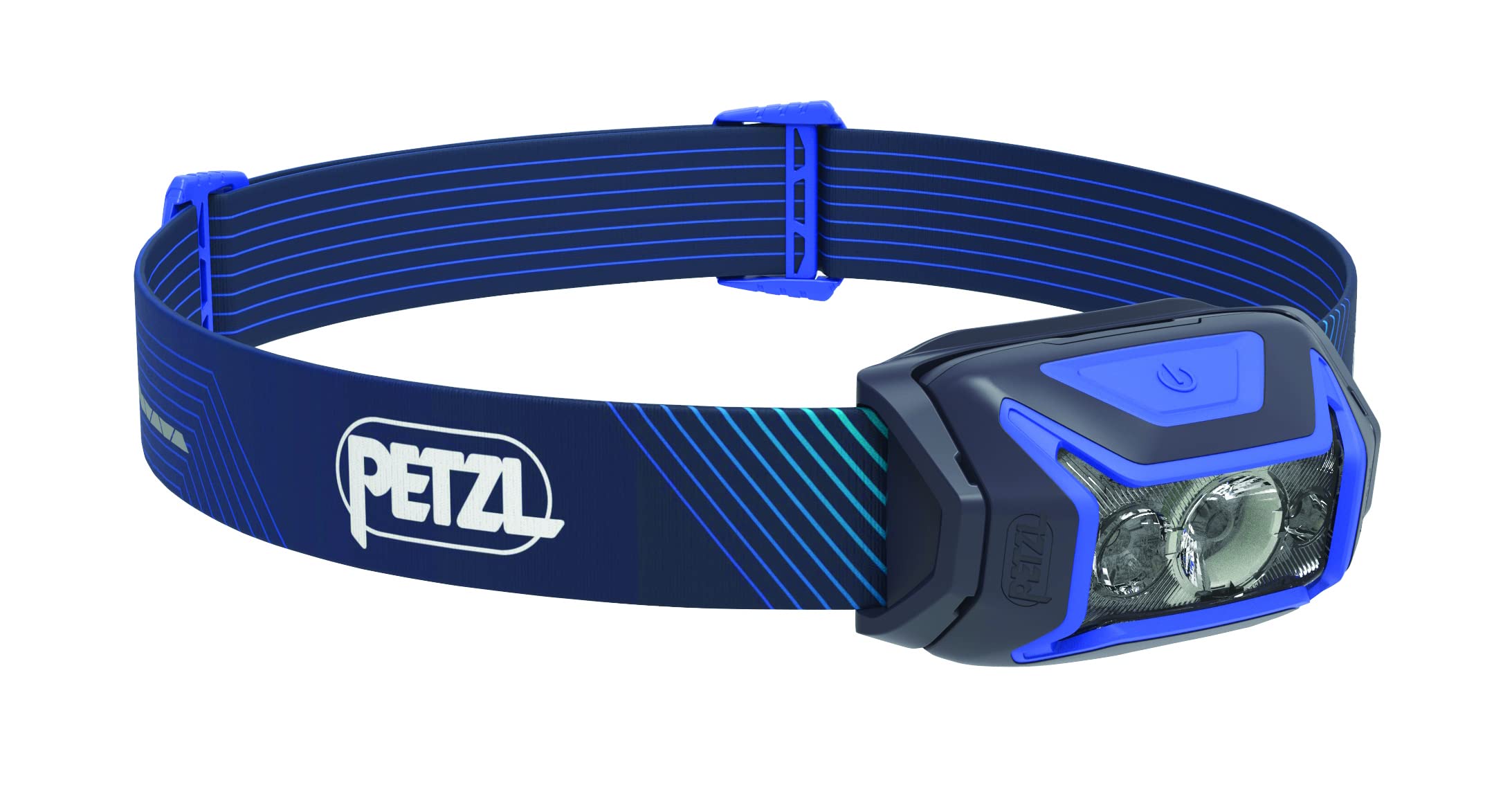 PETZL ACTIK CORE headlamp front view with bright beam for night runs.