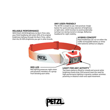 Petzl ACTIK CORE red light preserves night vision and enables emergency signaling