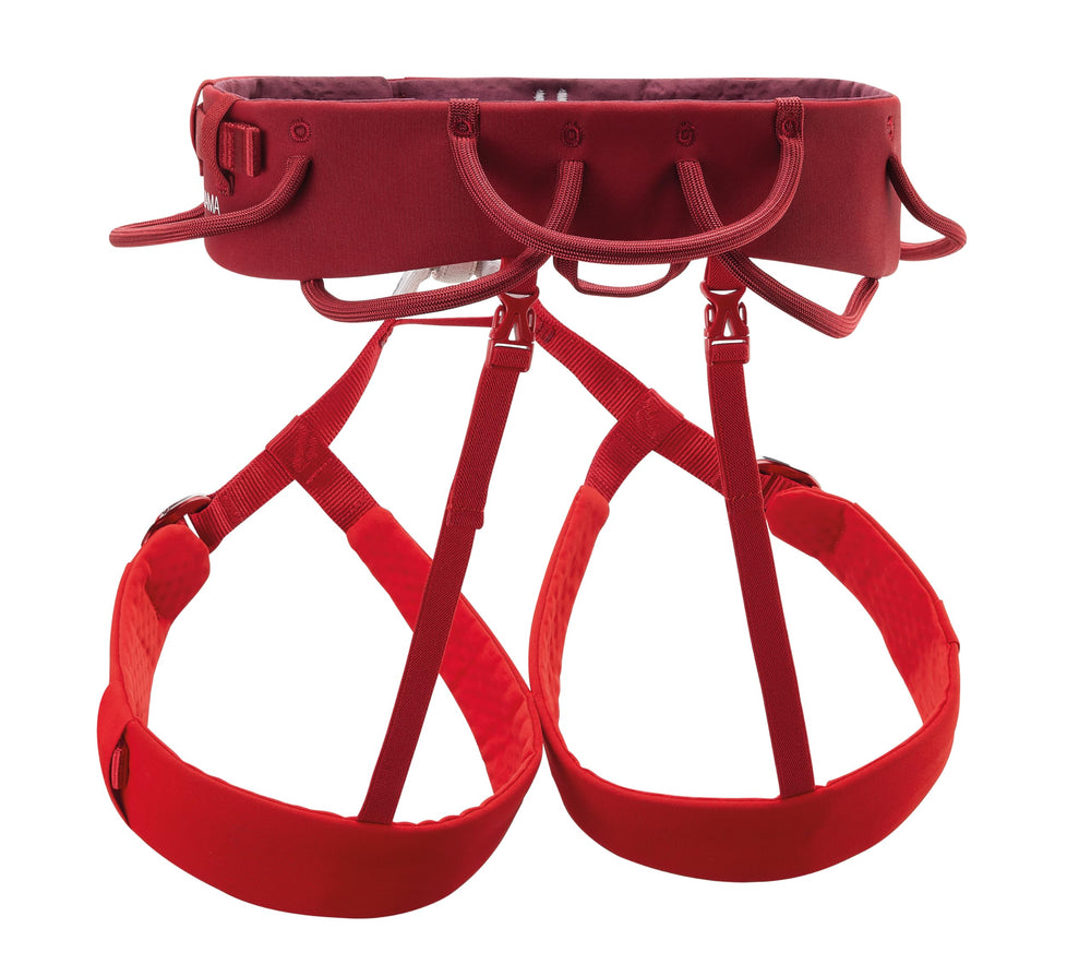 Petzl Adjama rear gear loops stay flat under a pack for comfortable ascents.