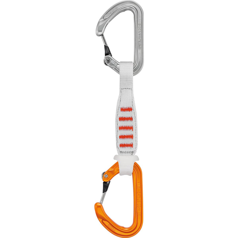 Petzl Ange Finesse Quickdraw 17 cm, ultra-lightweight for alpine climbs and debris resistance.