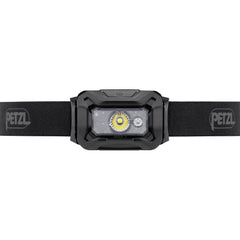 PETZL ARIA 1 RGB headlamp side view with adjustable strap for comfortable wear.
