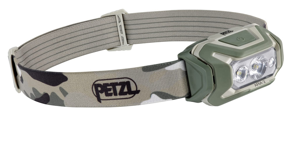 PETZL ARIA 2 RGB front view shows compact headlamp ready for night tasks