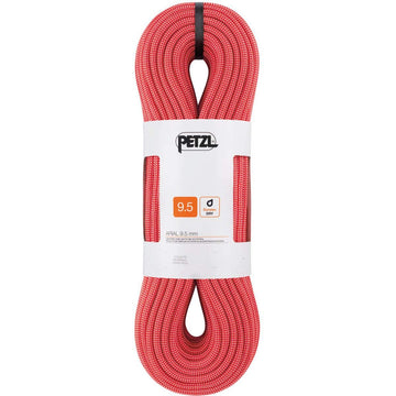 Petzl Arial rope in red 9.5mm at 80m, durable for climbs and alpinism.