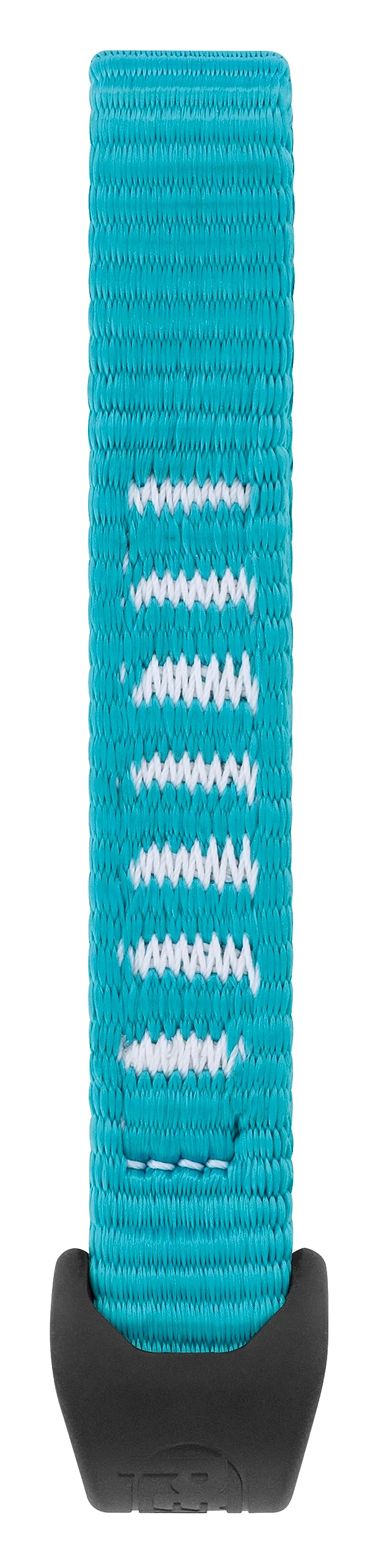 Petzl AXESS quickdraw sling laid flat in blue, showcasing durable sewn construction for reliable sport climbs
