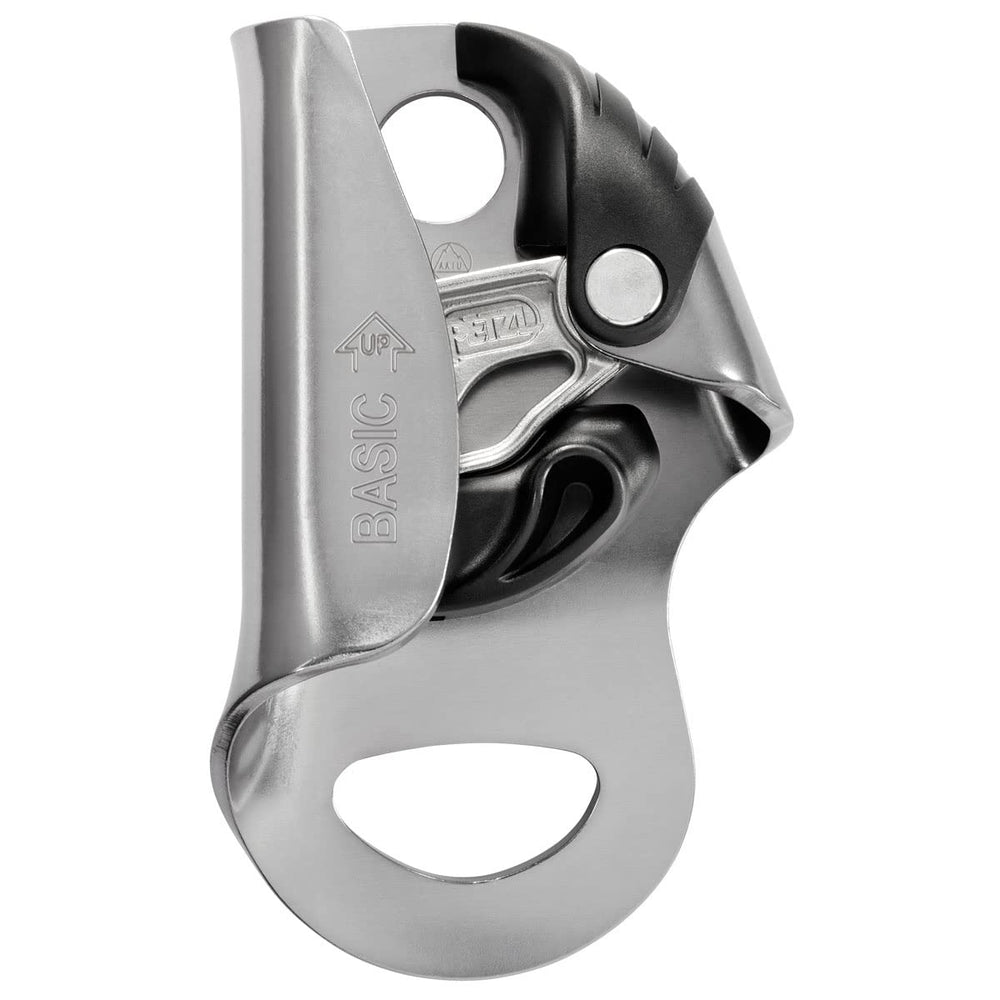 Petzl Basic compact ascender demonstrates a secure hand grip for rope ascent.