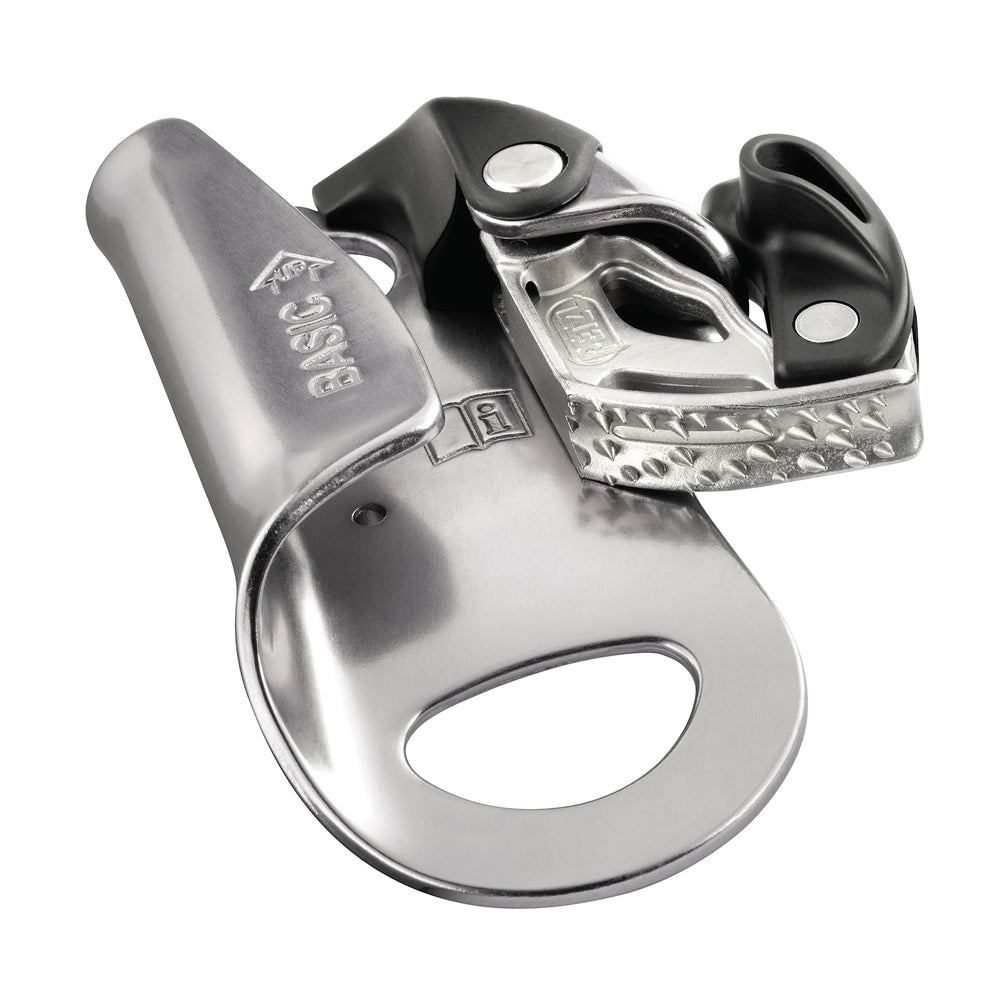 Petzl Basic compact ascender lower hole enables easy carabiner attachment.