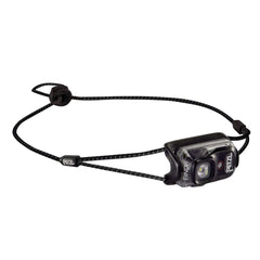 Petzl Bindi headlamp in black closeup highlighting compact design and portability.