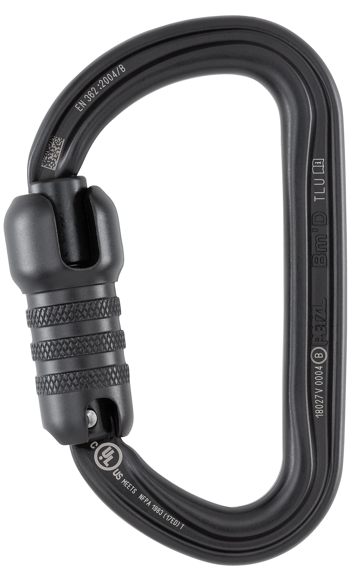 Petzl Bm'D ANSI carabiner in D-shape for secure device connections during ascent