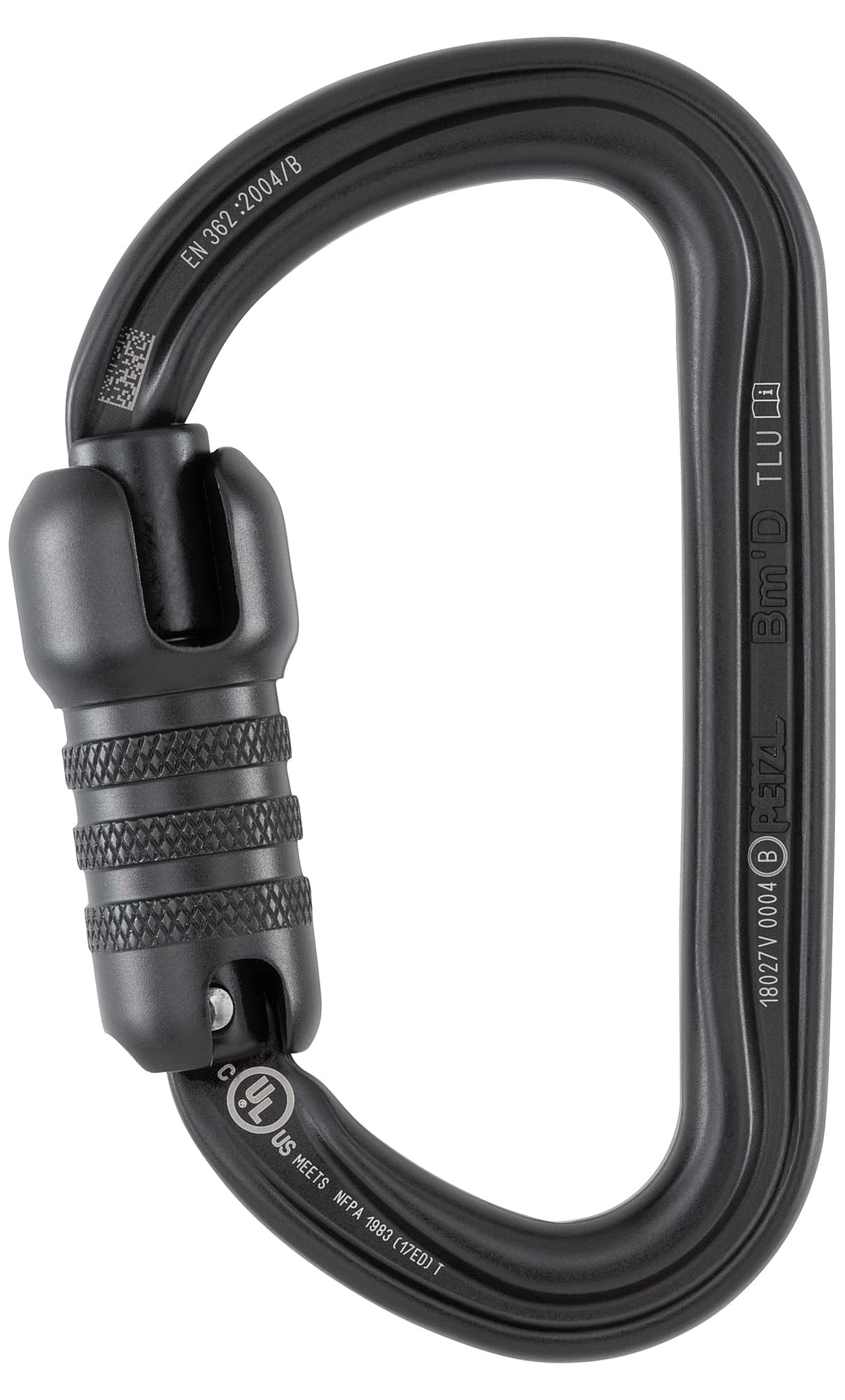 Petzl Bm'D ANSI carabiner in D-shape for secure device connections during ascent