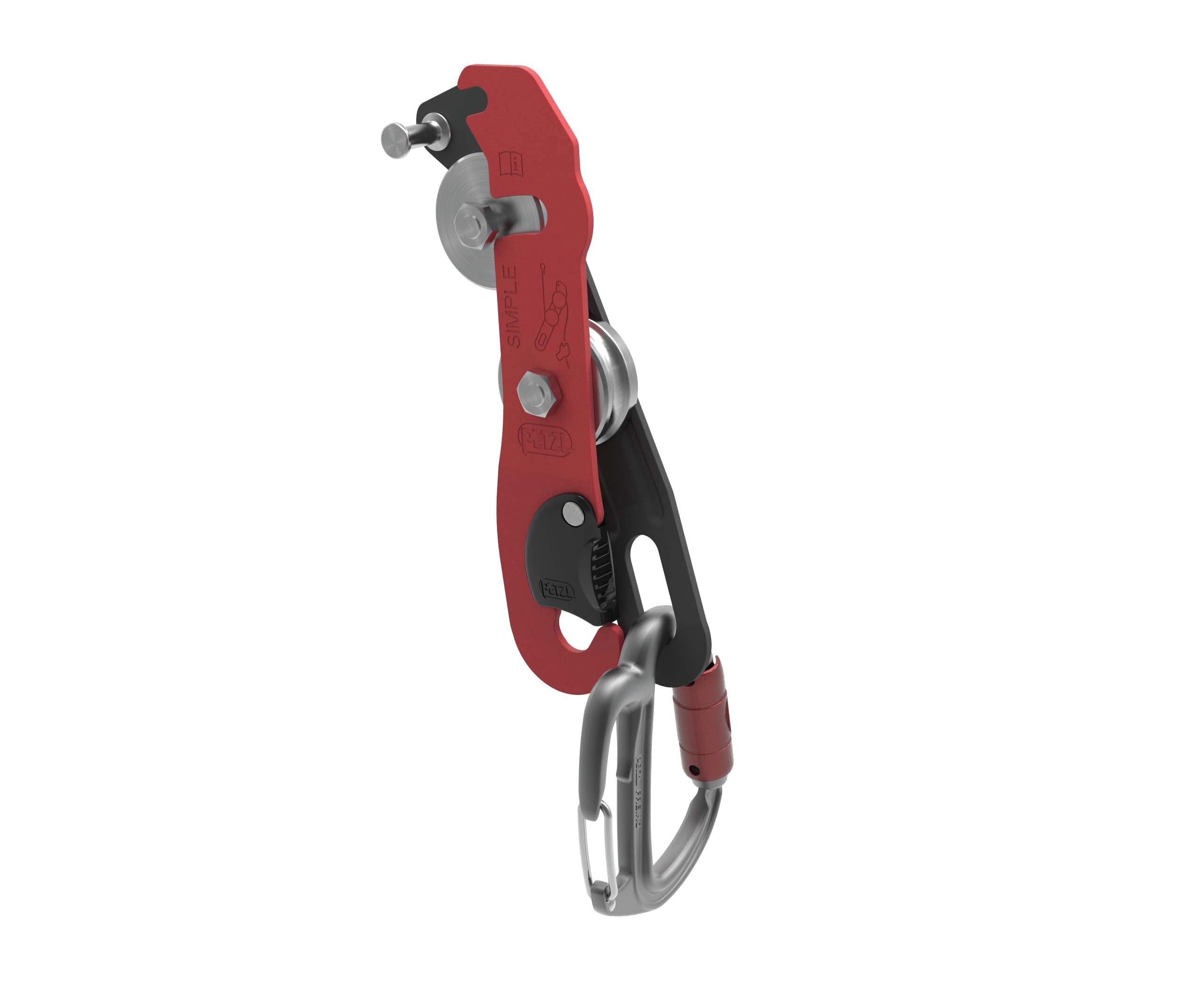 PETZL safety gate eases rope installation without harness disconnection.