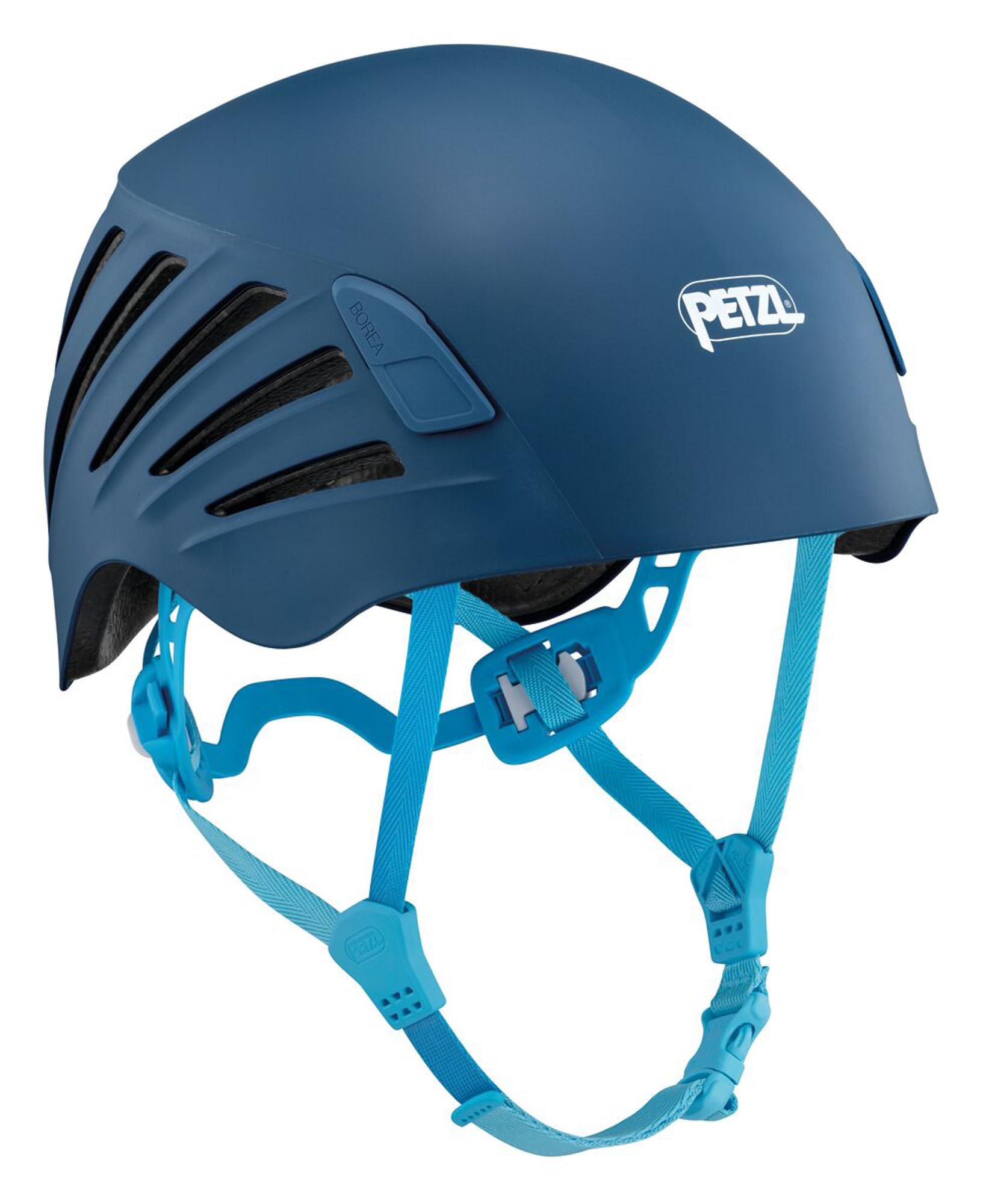 Petzl BOREA navy helmet front view with compact profile for climbing comfort.